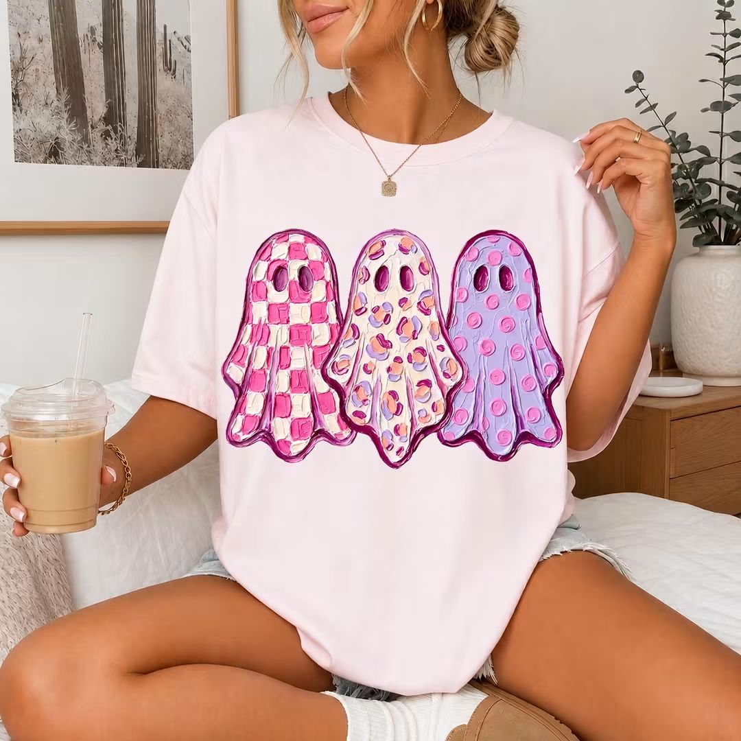 Pink & Lavender Ghost Trio – Halloween Tee, Sweatshirt & Hoodie