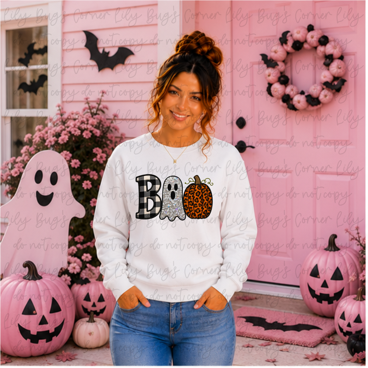 BOO Plaid Ghost & Leopard Pumpkin – Halloween Tee, Sweatshirt & Hoodie