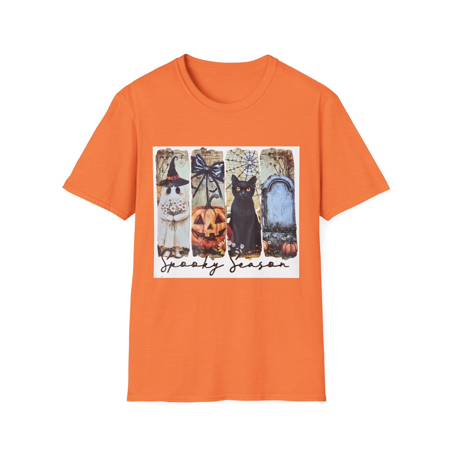 Spooky Season Cat T-Shirt, Halloween Tees, Unisex Softstyle Tee, Fall Fashion, Cute Halloween Shirt, Cat Lover Gift