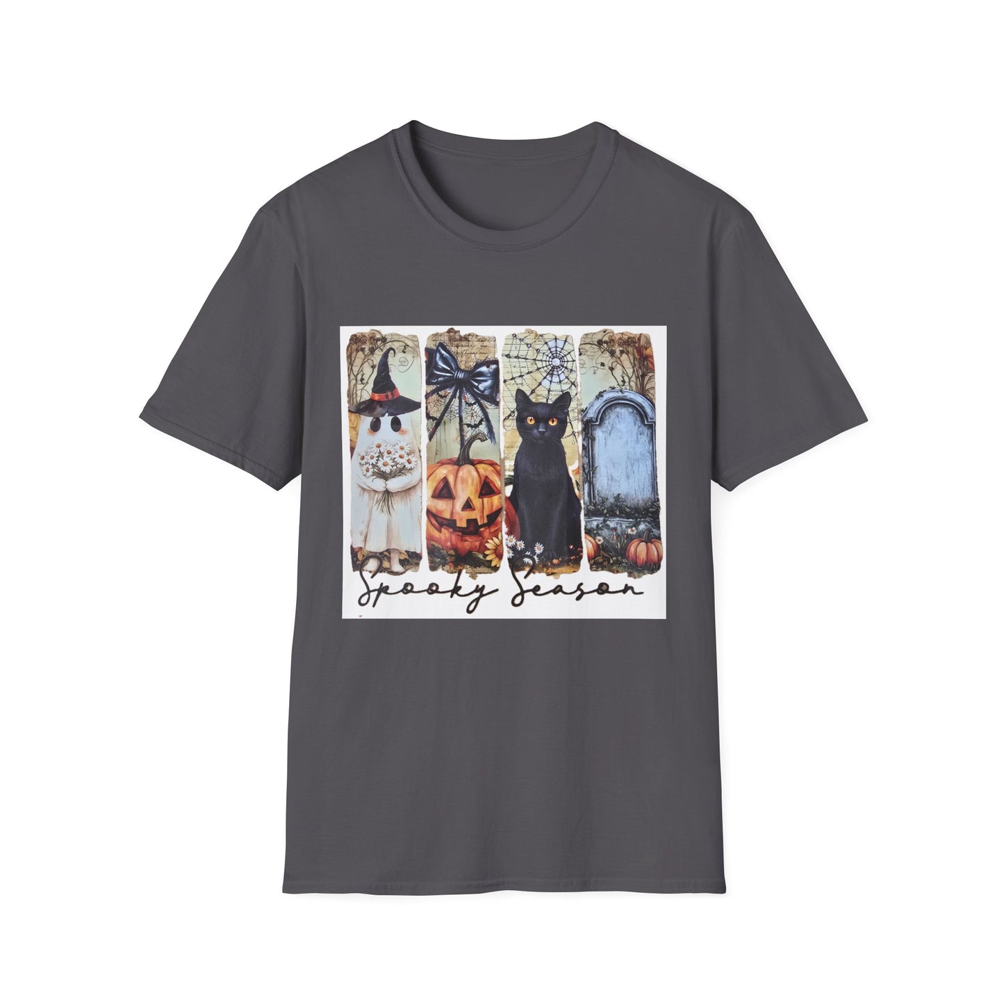 Spooky Season Cat T-Shirt, Halloween Tees, Unisex Softstyle Tee, Fall Fashion, Cute Halloween Shirt, Cat Lover Gift