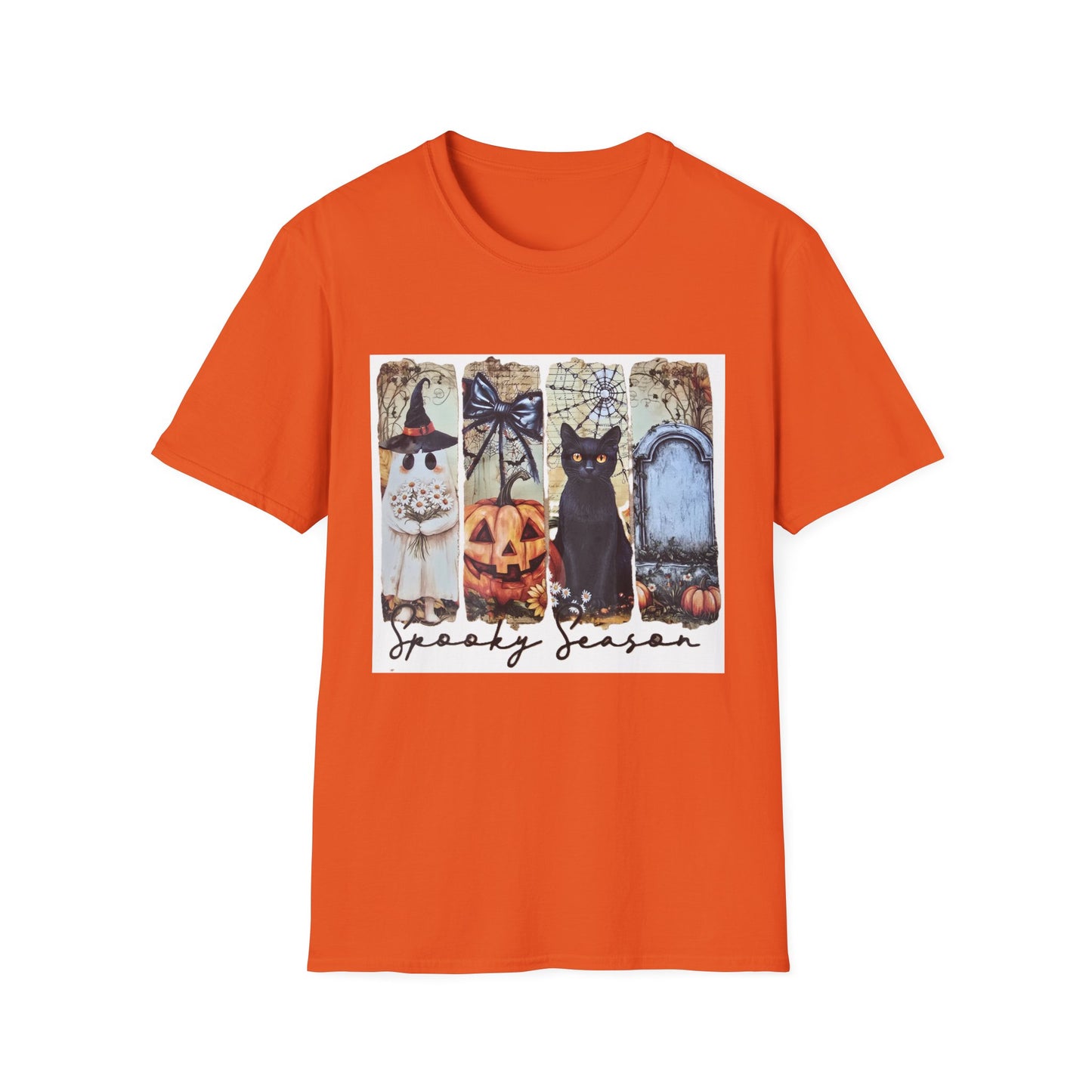 Spooky Season Cat T-Shirt, Halloween Tees, Unisex Softstyle Tee, Fall Fashion, Cute Halloween Shirt, Cat Lover Gift