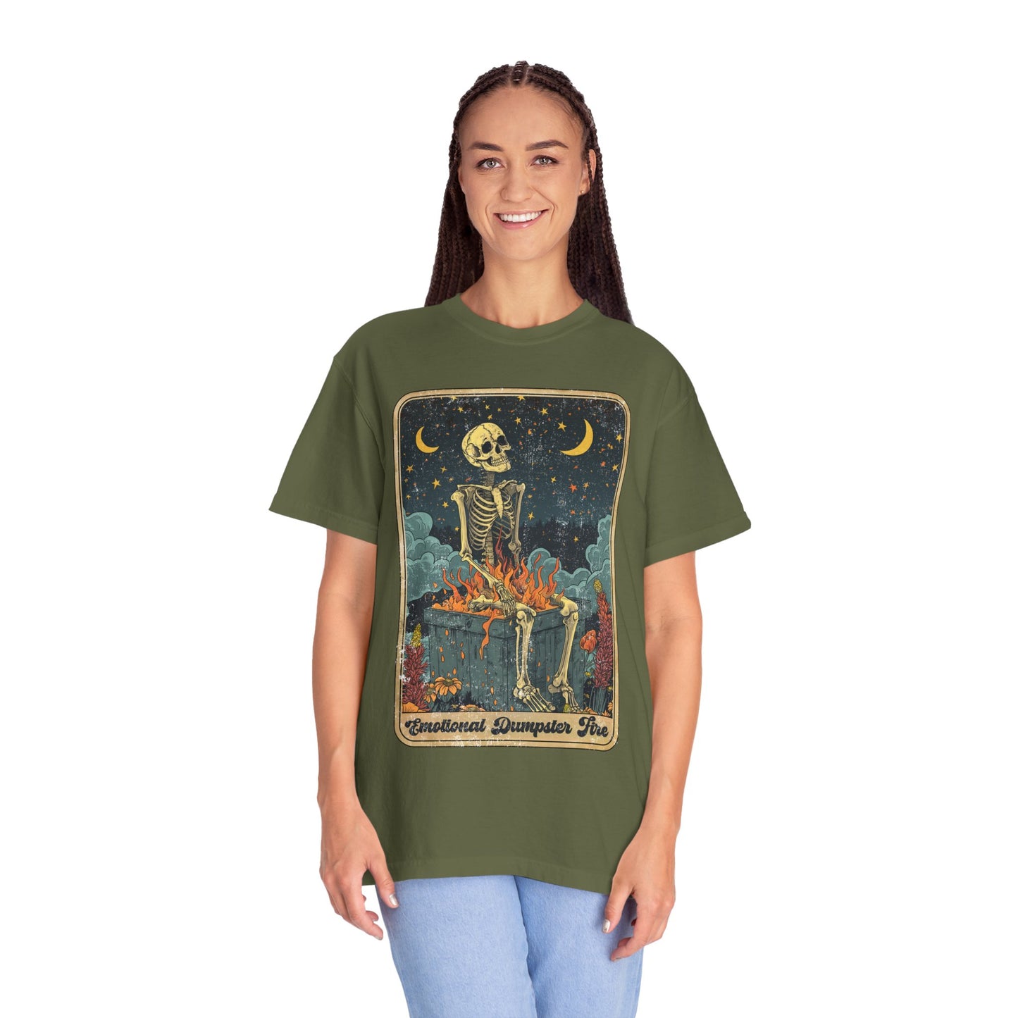 Skeleton in the Moonlight T-Shirt | Spooky Vintage Graphic Tee for Halloween, Casual Wear, Unisex Apparel, Fall Fashion, Gift for Art Lovers