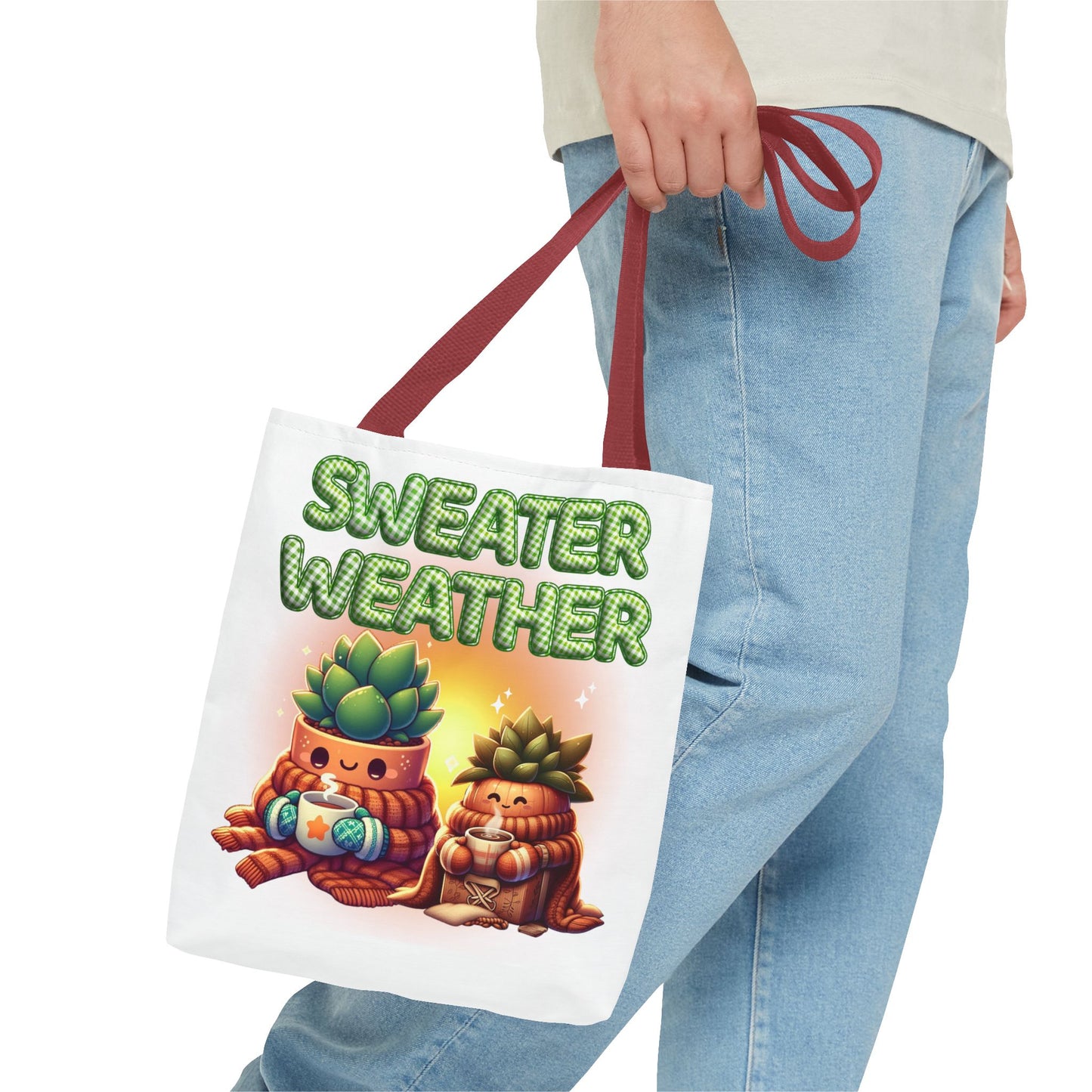 Sweater Weather Tote Bag | Cute Fall Carryall, Gift for Plant Lovers, Autumn Accessory, Eco-Friendly Shopping Bag, Seasonal Decor