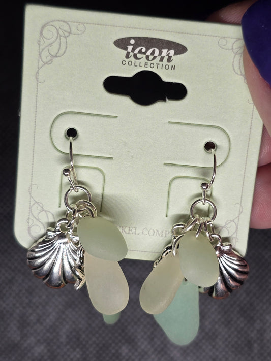Silvertone Multi Sea Glass Beach Mermaid Earrings