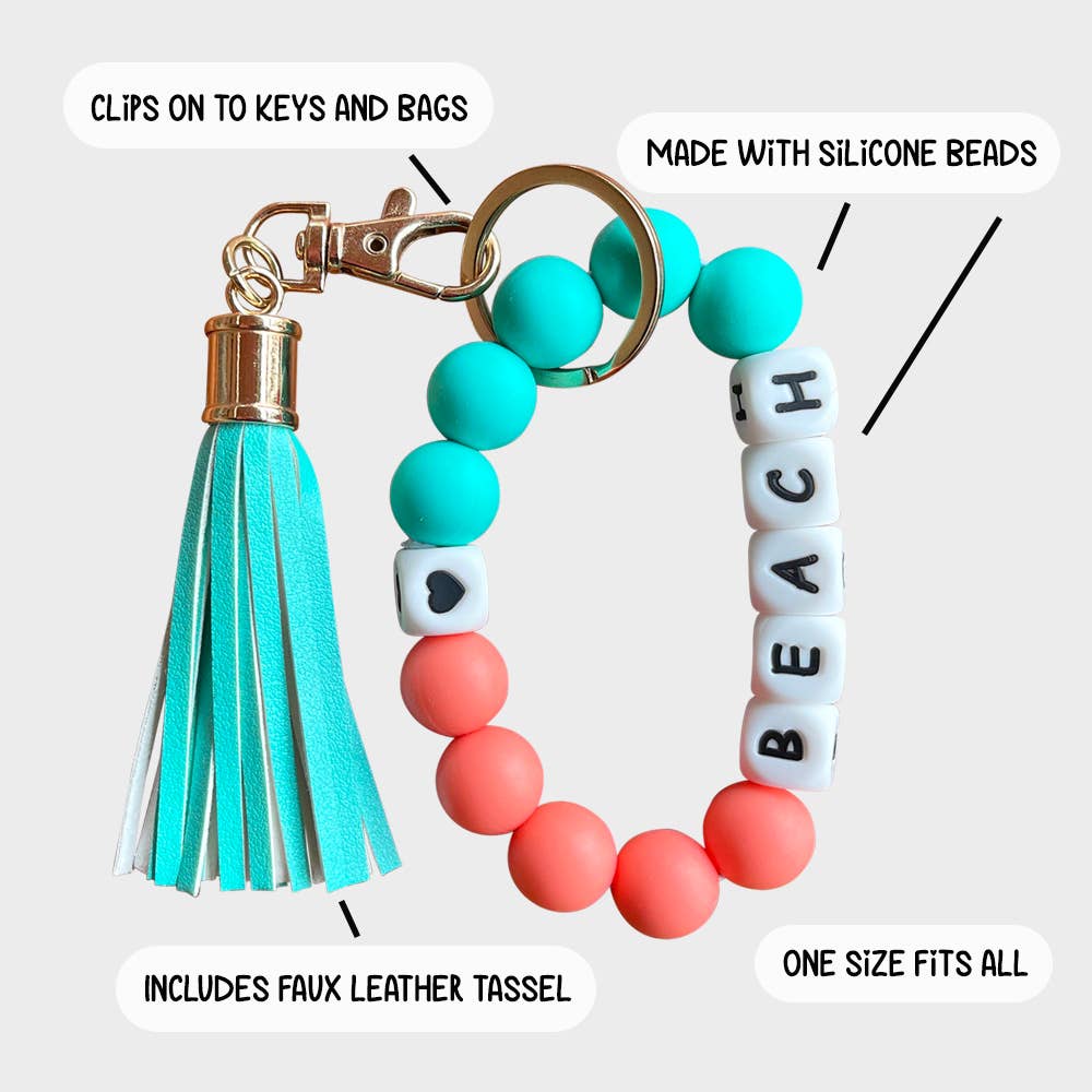 Silicone Beaded Bracelet Keychain - Beach