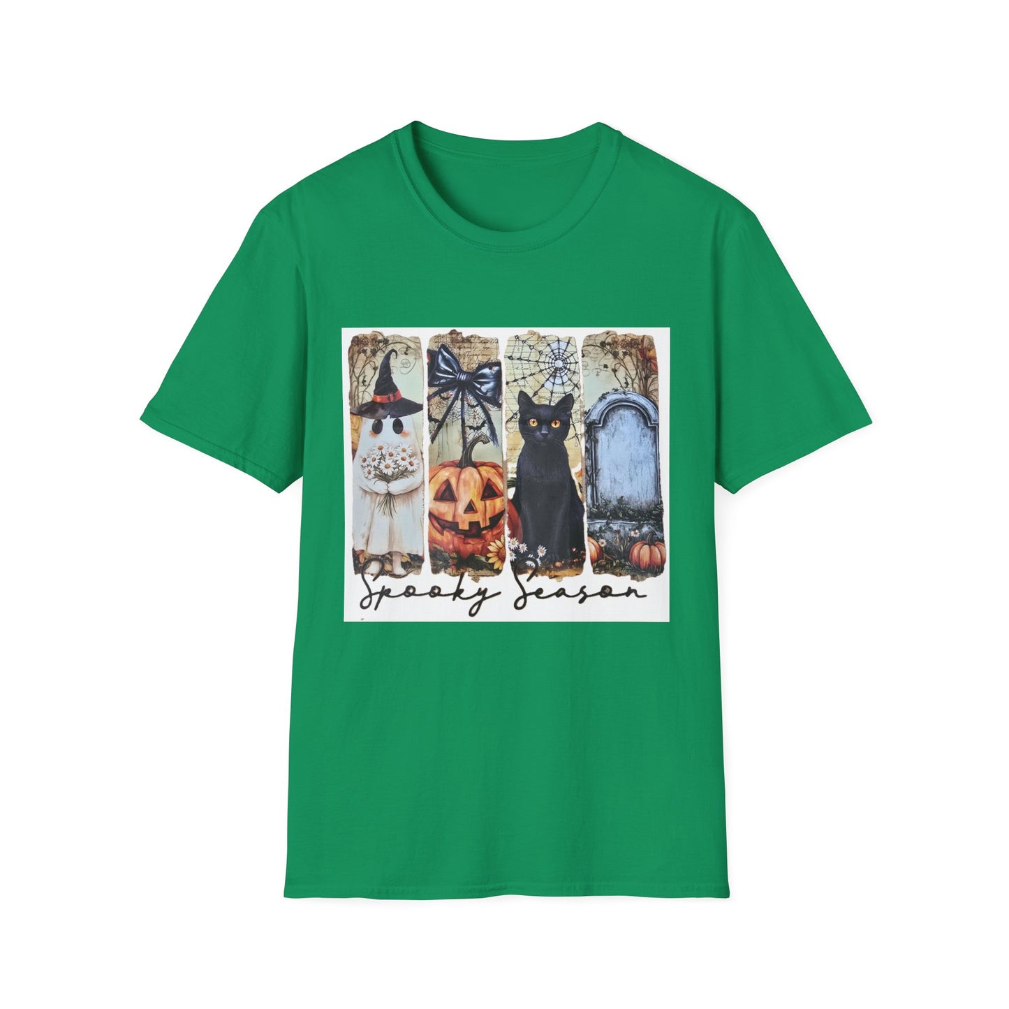 Spooky Season Cat T-Shirt, Halloween Tees, Unisex Softstyle Tee, Fall Fashion, Cute Halloween Shirt, Cat Lover Gift
