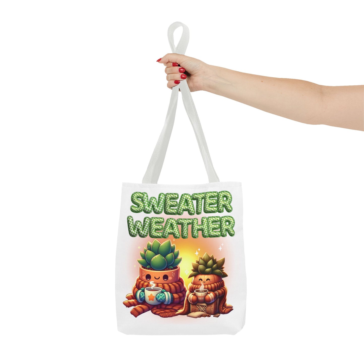 Sweater Weather Tote Bag | Cute Fall Carryall, Gift for Plant Lovers, Autumn Accessory, Eco-Friendly Shopping Bag, Seasonal Decor