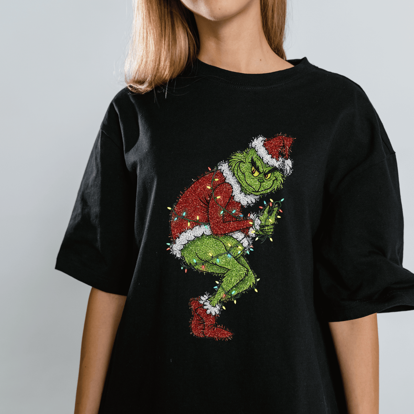 Sparkly Holiday Mischief Character Christmas Lights Tee – Funny Tinsel Style Design (T-Shirt, Sweatshirt, Hoodie)