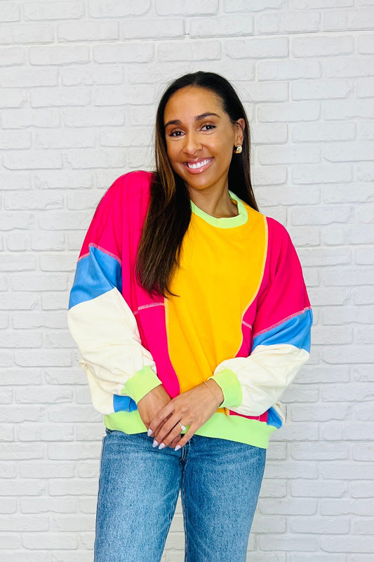 Blockbuster Color Block Pullover in Bright