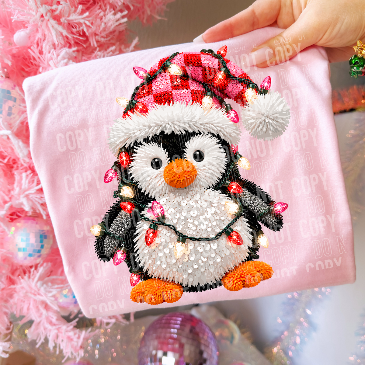 Christmas Penguin and Lights – Tee, Sweatshirt & Hoodie