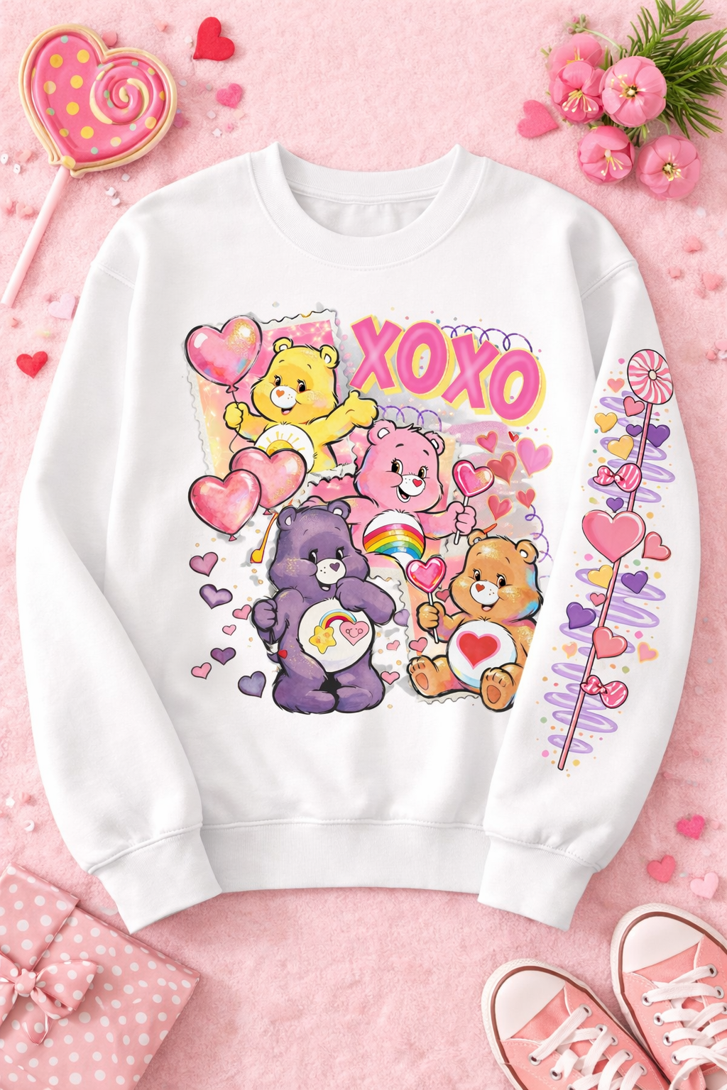 Retro Valentine Bear Sweatshirt – XOXO Cute Heart Crewneck
