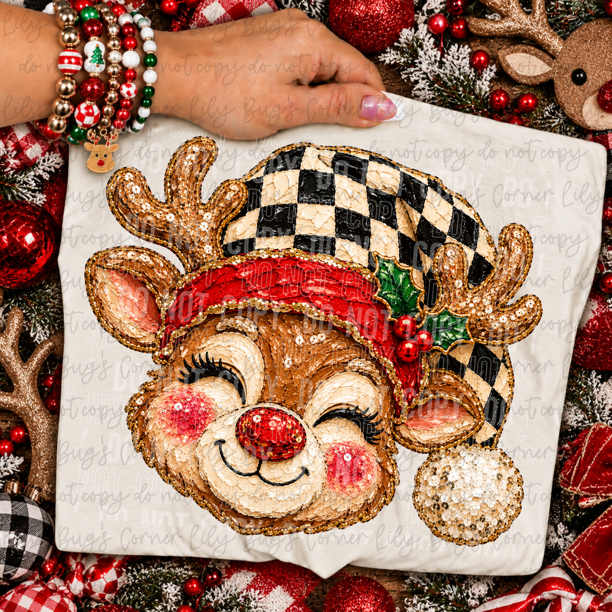 Painted Checkered Hat Reindeer – Tee, Sweatshirt & Hoodie