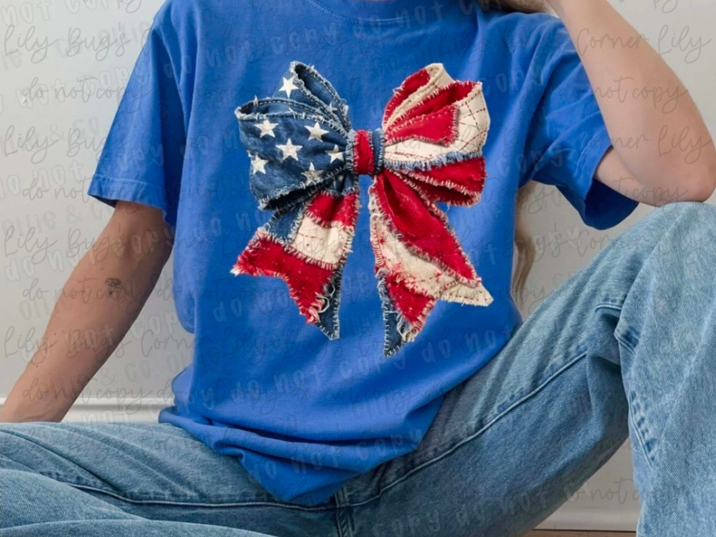 Patriotic Patchwork Bow Shirt | Coquette Americana Tee | Vintage USA Bow Design