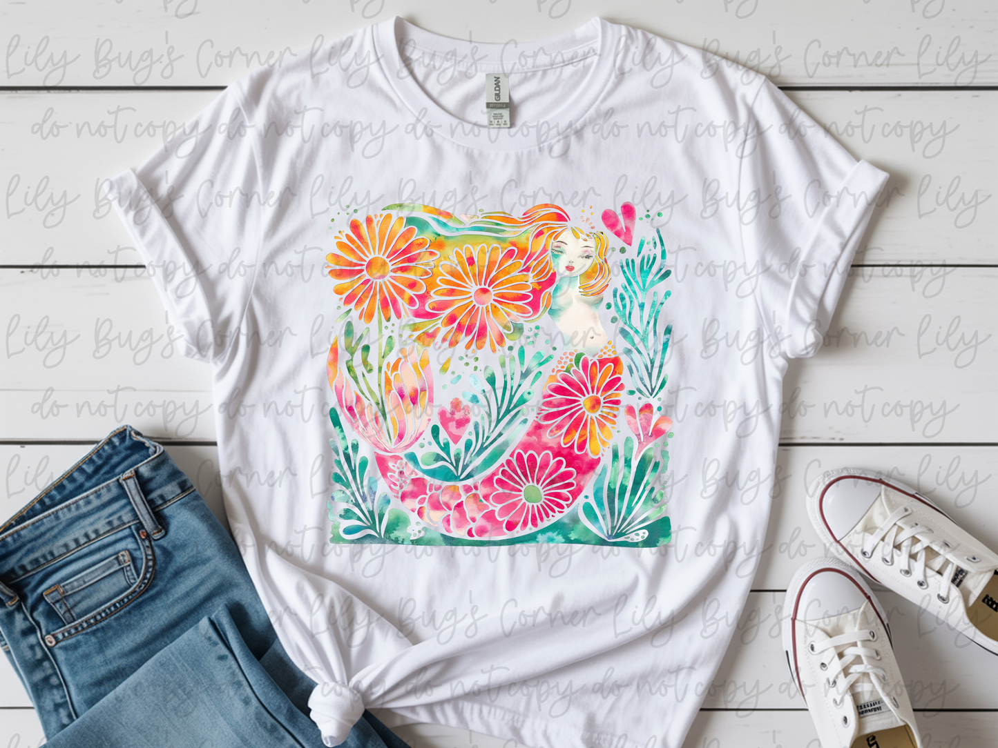 Whimsical Mermaid Floral Shirt | Coastal Mermaid Graphic Tee | Beach Lover Shirt | Under the Sea Collection