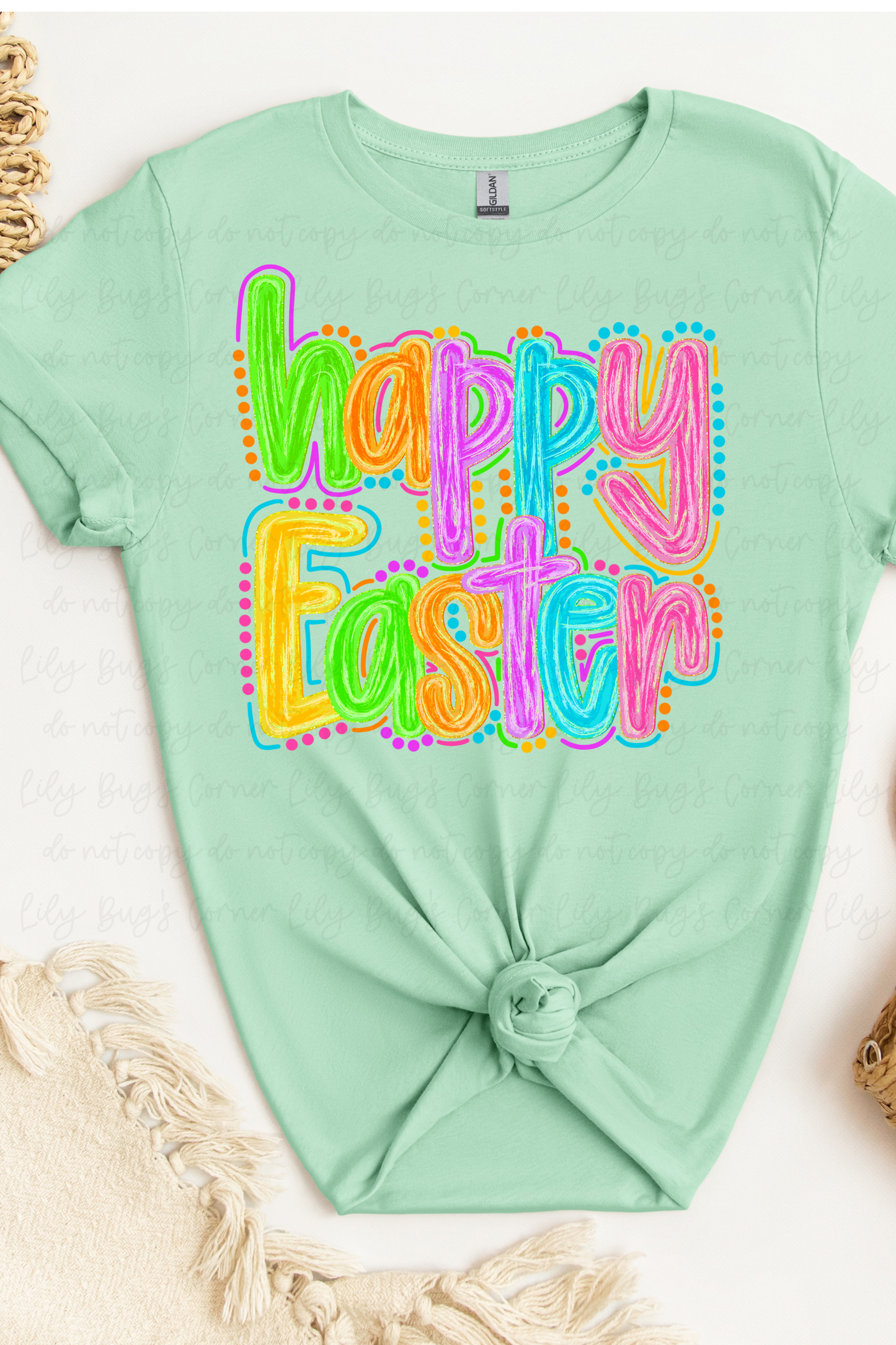Happy Easter Colorful Graphic T-Shirt | Bright Neon Easter Tee | Spring Holiday Shirt