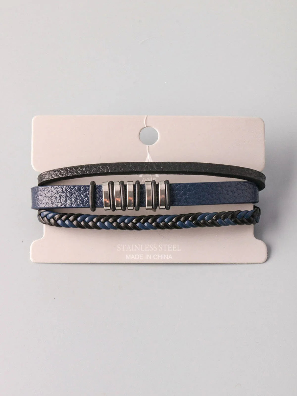 Women's Fashion Pleather Black & Navy Bracelet