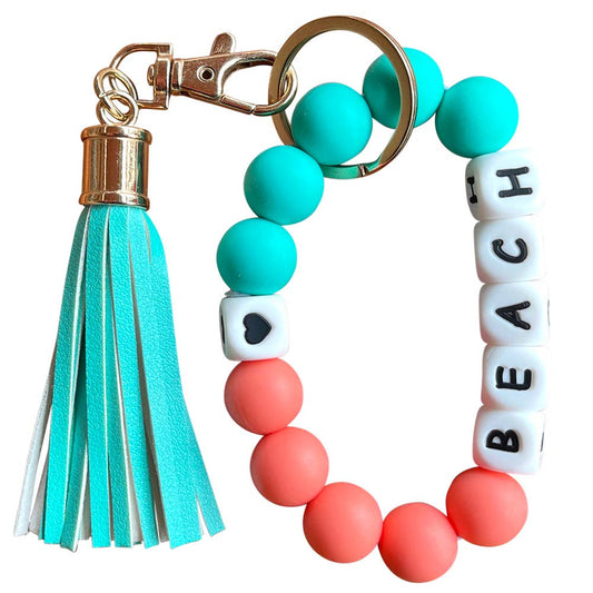 Silicone Beaded Bracelet Keychain - Beach