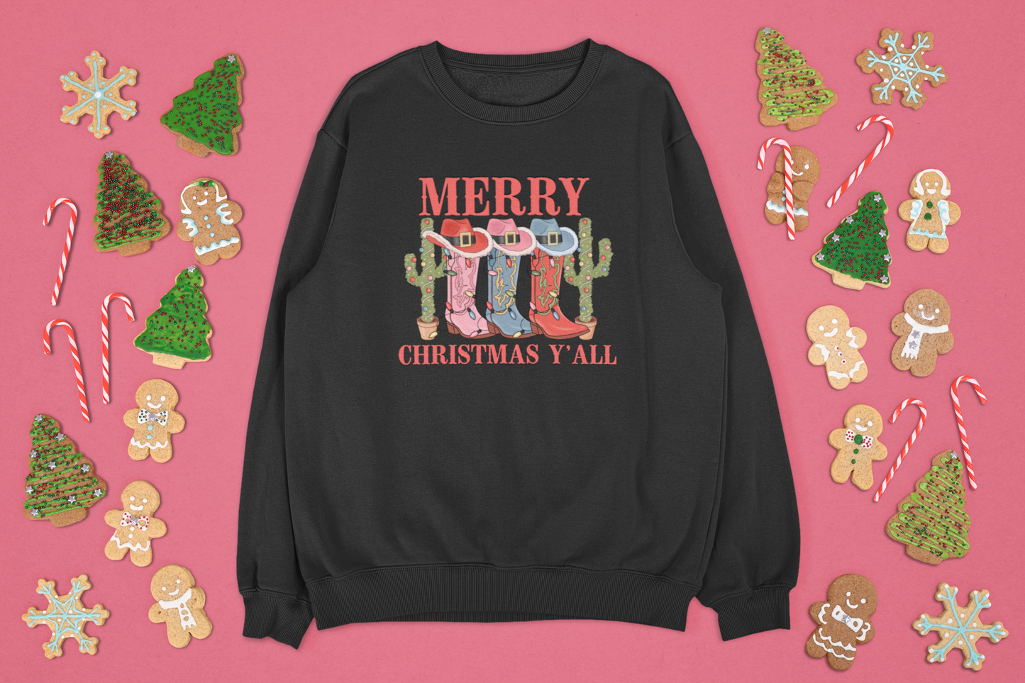 Merry Christmas Y’all T-Shirt | Western Cowboy Boot Holiday Tee | Country Christmas Graphic Shirt
