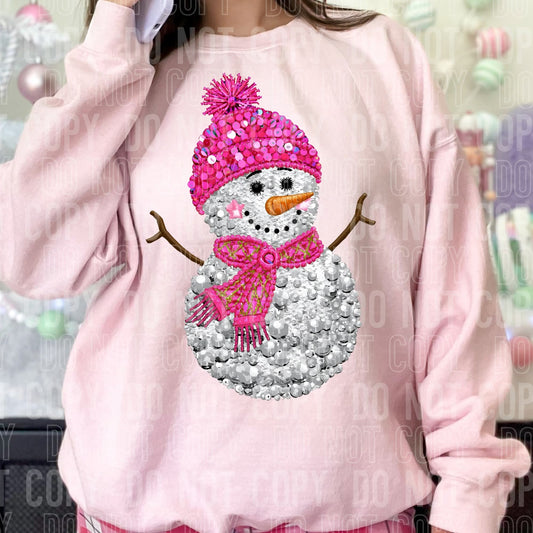 ❄️ Pink Sequin Snowman Sweatshirt – Sparkly Winter Christmas Pullover