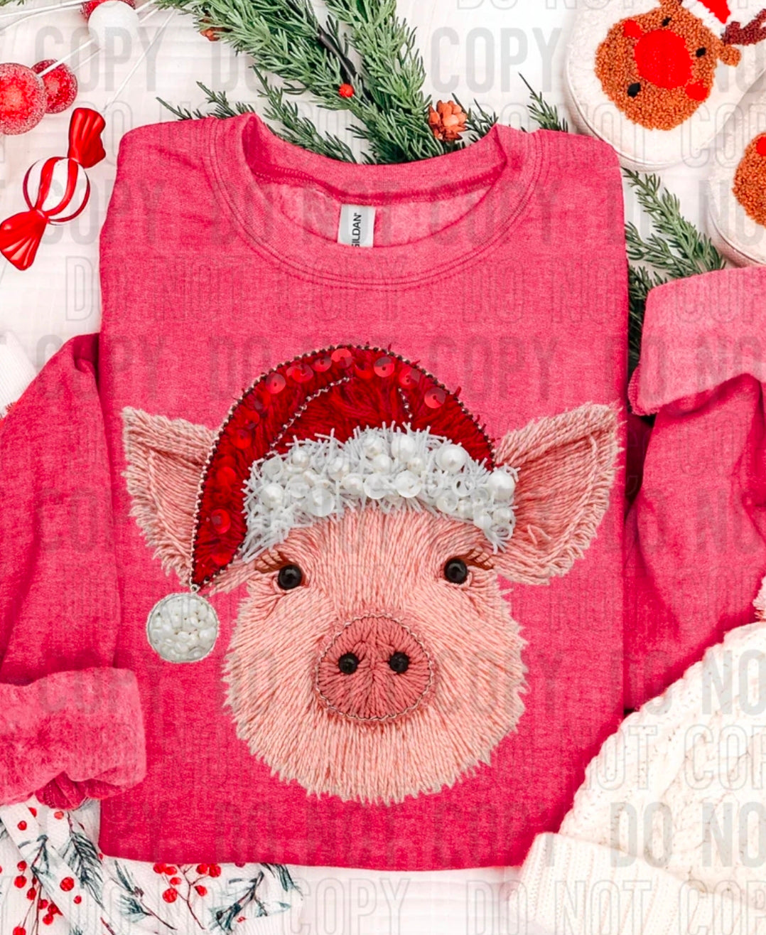 ✨ Holiday Pig Embroidered-Style Shirt – T-Shirt, Sweatshirt, or Hoodie ✨