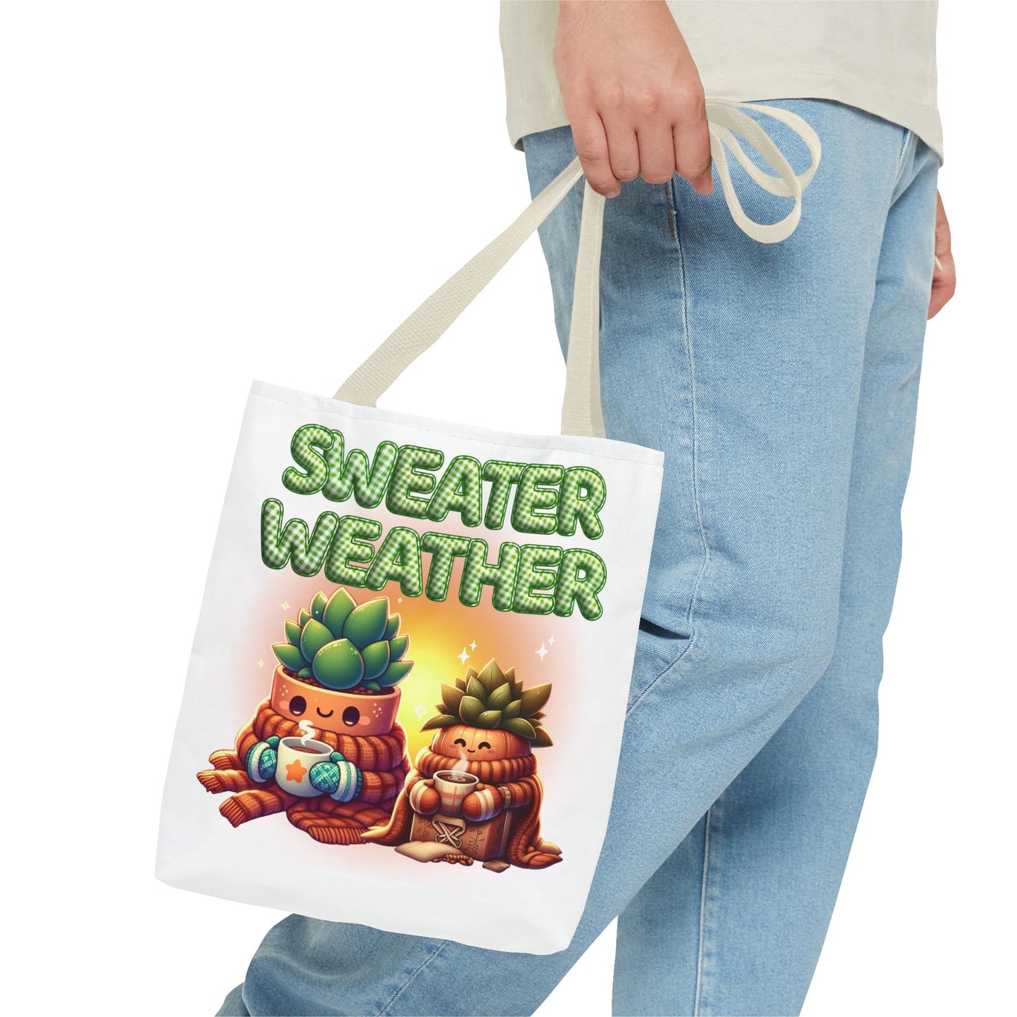 Sweater Weather Tote Bag | Cute Fall Carryall, Gift for Plant Lovers, Autumn Accessory, Eco-Friendly Shopping Bag, Seasonal Decor