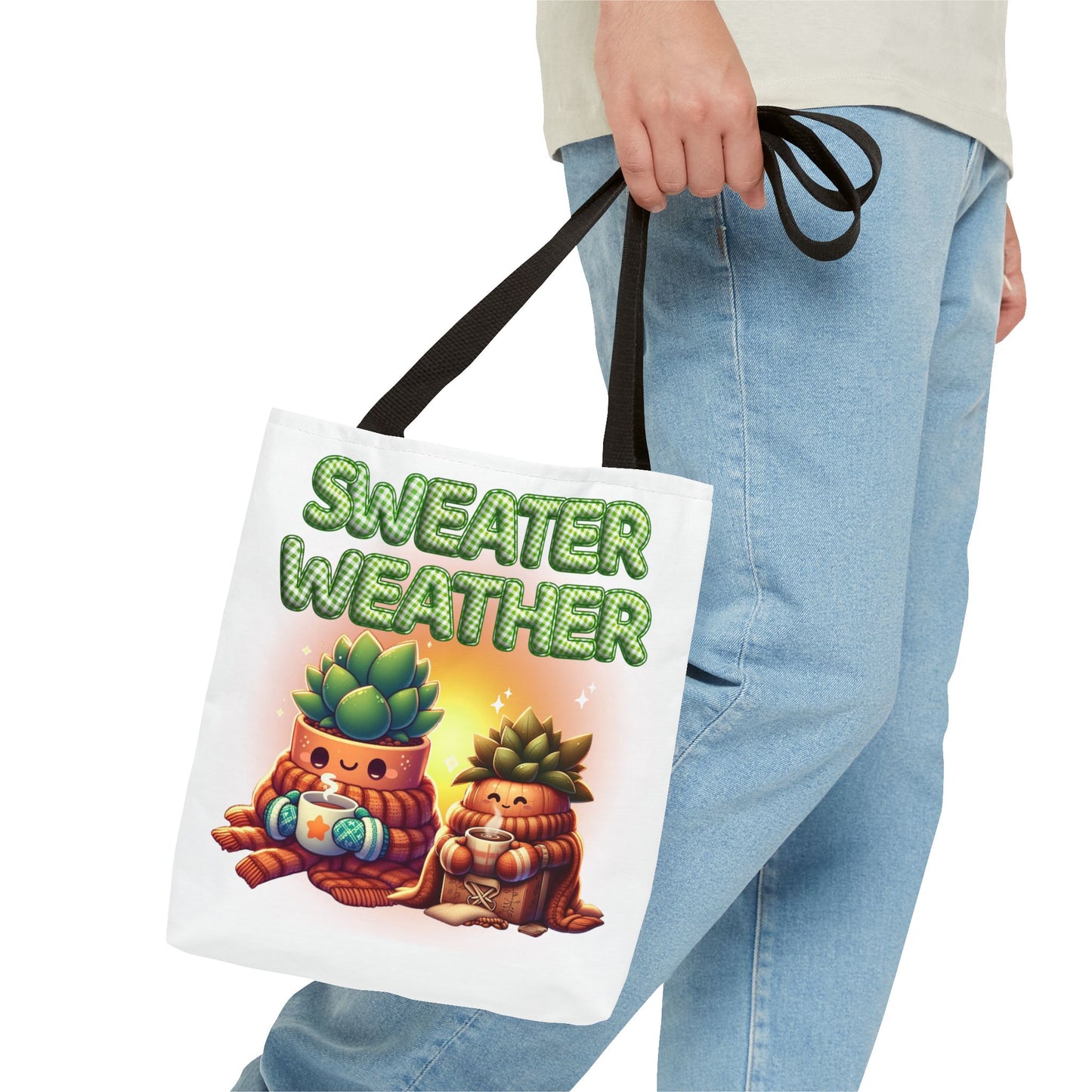 Sweater Weather Tote Bag | Cute Fall Carryall, Gift for Plant Lovers, Autumn Accessory, Eco-Friendly Shopping Bag, Seasonal Decor