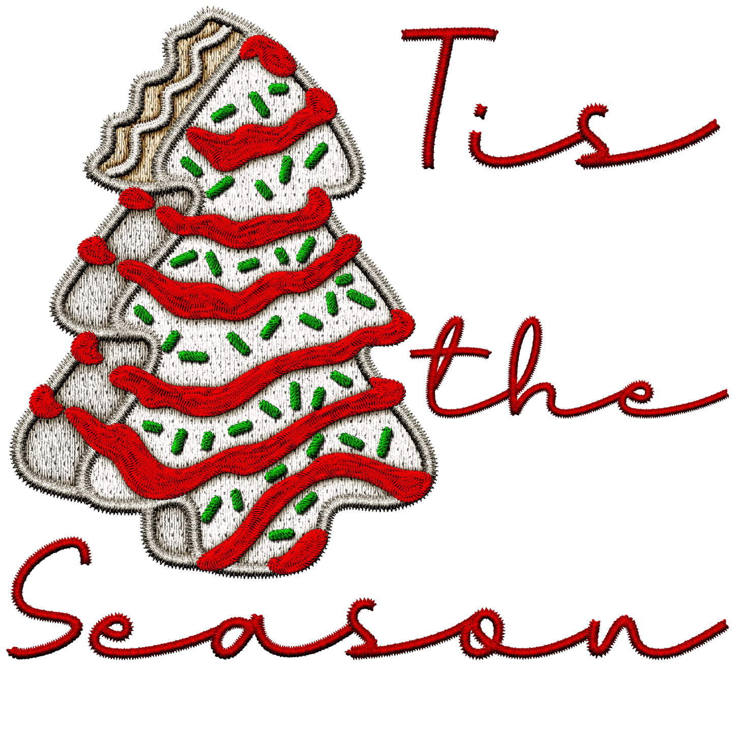 🎄 Tis the Season Tee – Christmas Cake Embroidery-Style Holiday T-Shirt