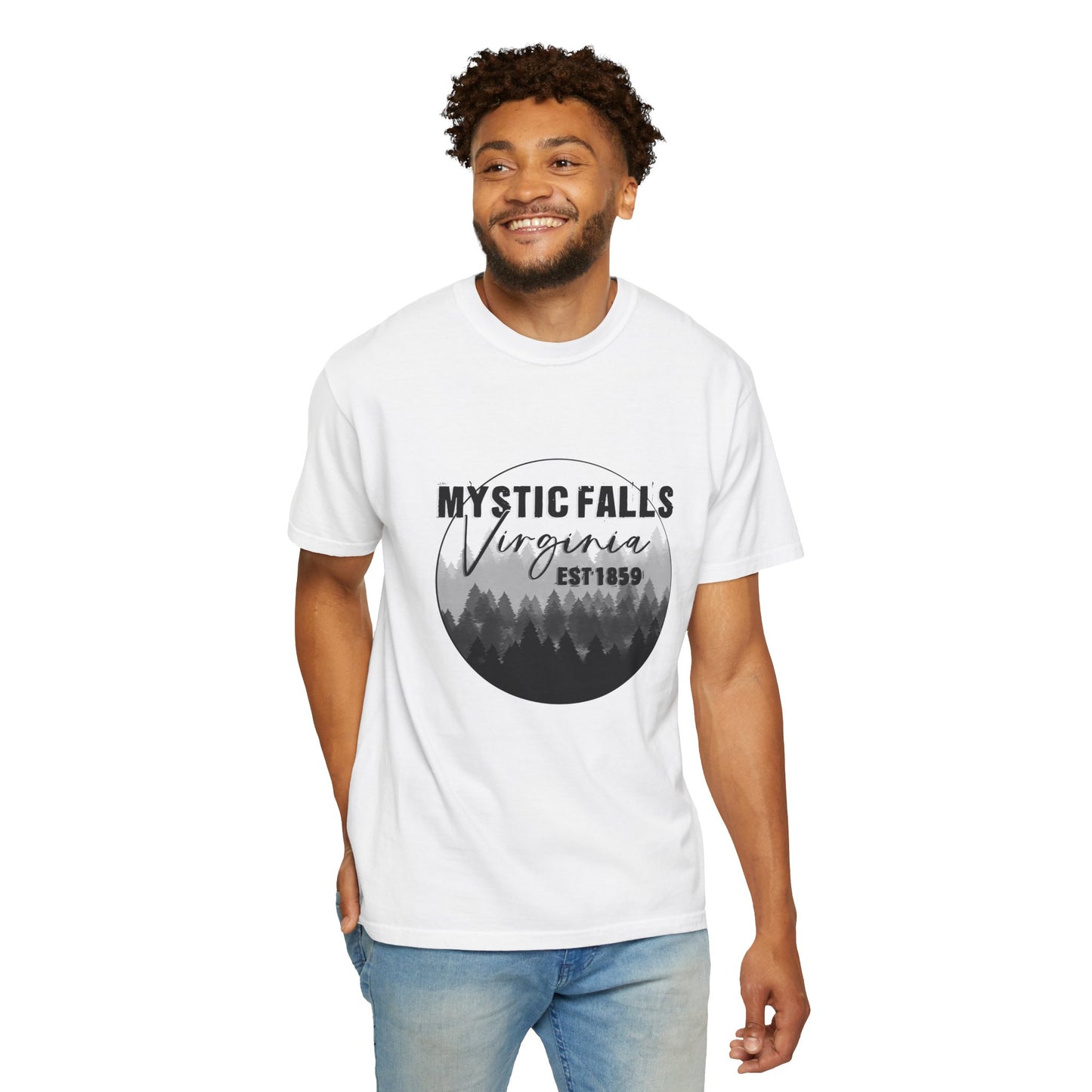 Mystic Falls Virginia T-Shirt — Forest Circle Graphic Tee (EST 1859)