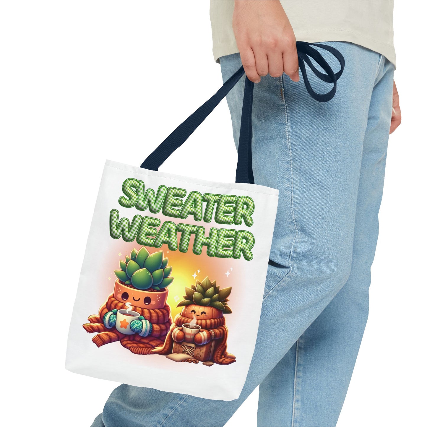 Sweater Weather Tote Bag | Cute Fall Carryall, Gift for Plant Lovers, Autumn Accessory, Eco-Friendly Shopping Bag, Seasonal Decor