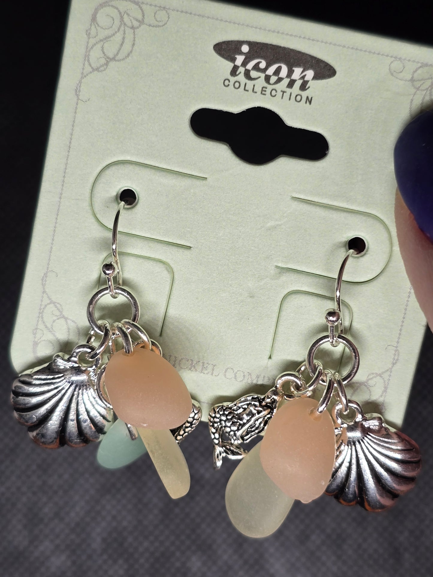 Silvertone Multi Sea Glass Beach Mermaid Earrings