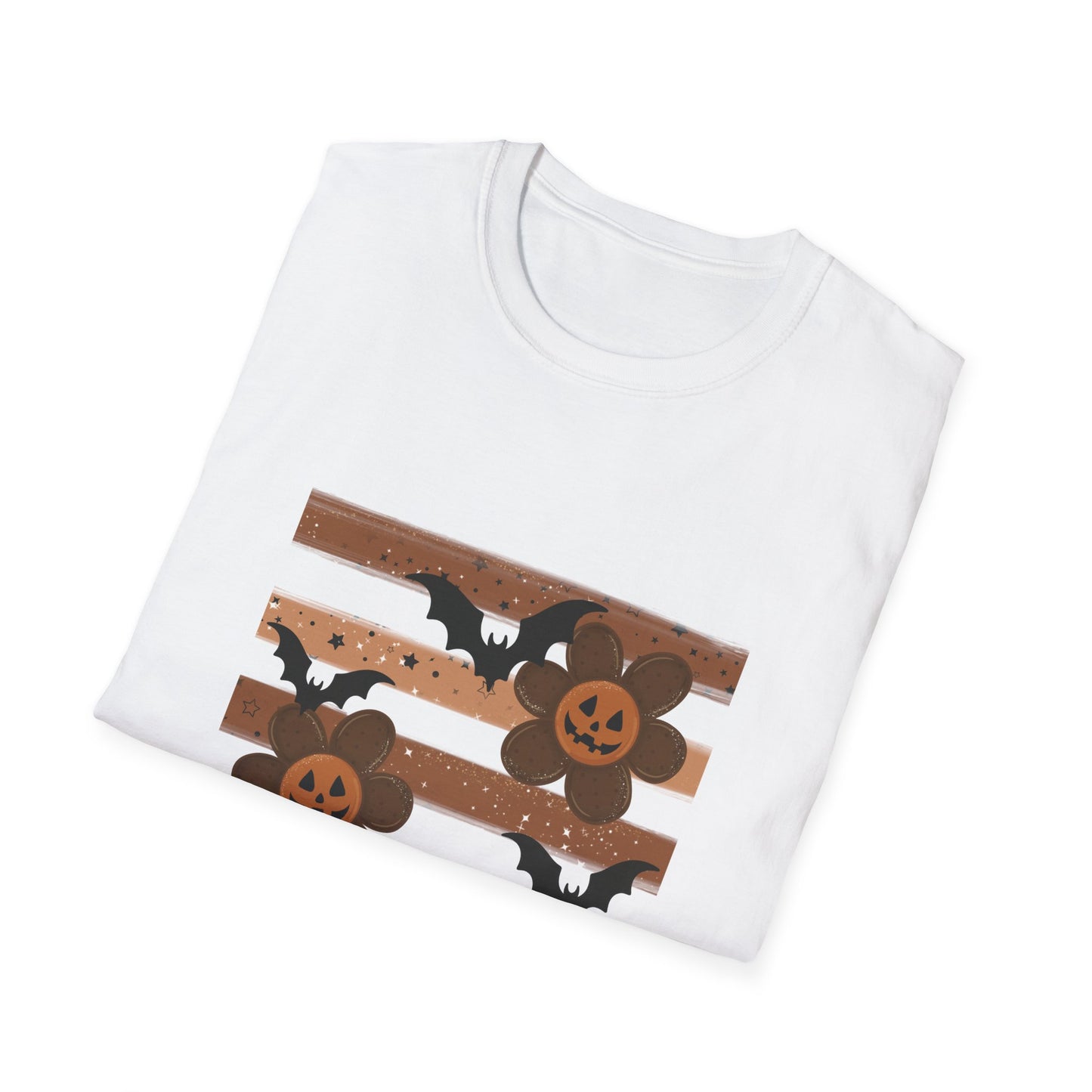 Halloween Pumpkin & Bat Striped T-Shirt — Spooky Fall Graphic Tee