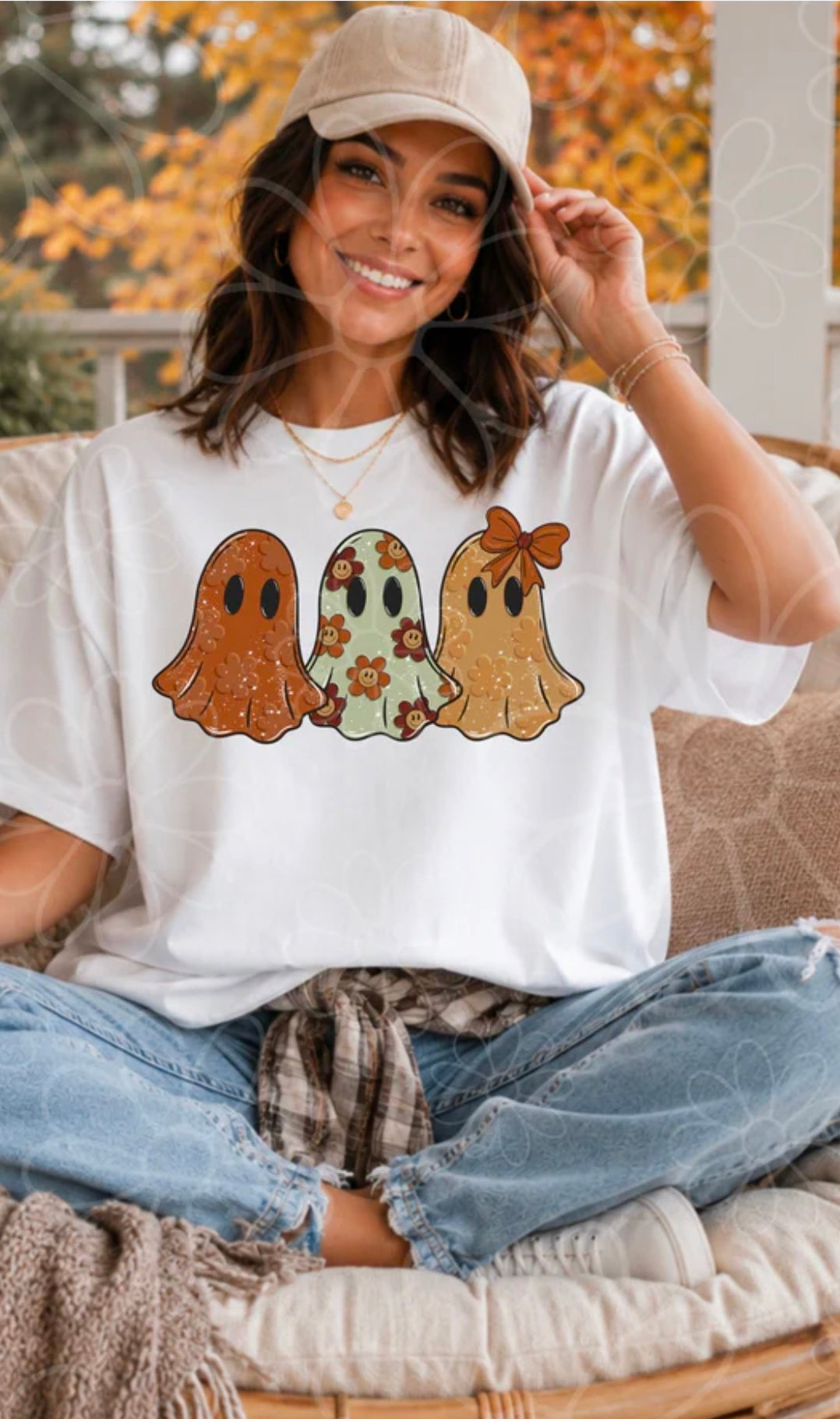 Retro Floral Ghost Trio – Halloween Tee, Sweatshirt & Hoodie