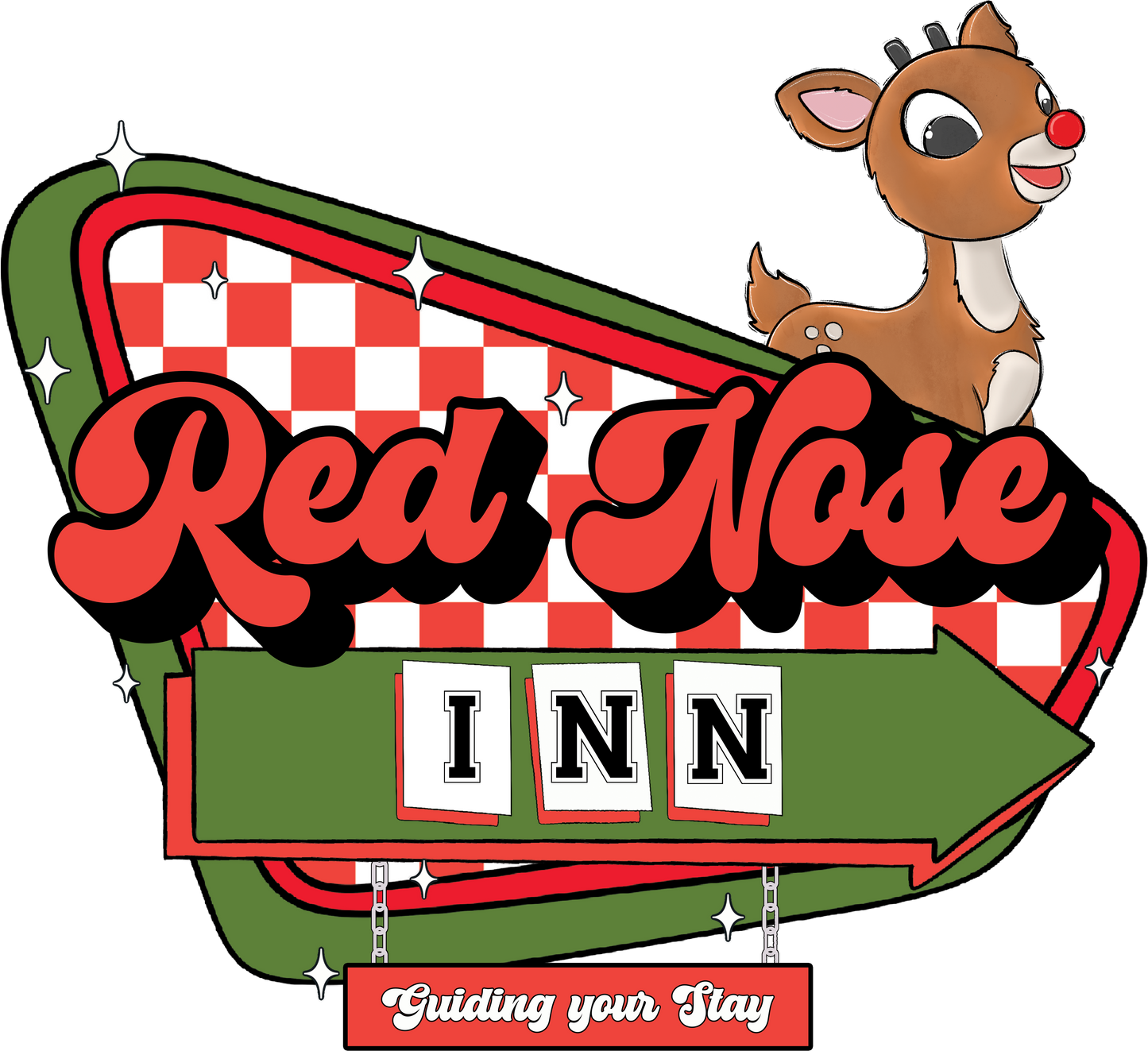 🦌 Red Nose Inn Christmas Tee – Retro Rudolph Holiday T-Shirt