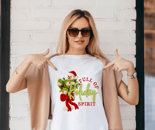 ☃️ Full of Holiday Spirit Tee – Cozy Snowman Christmas T-Shirt
