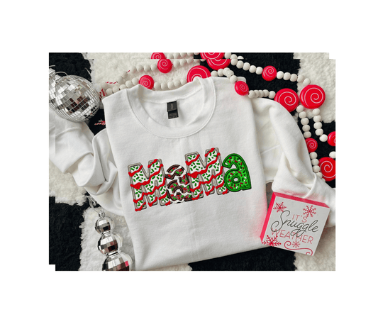 🍪 Christmas Cookie “Mama” Sweatshirt – Festive Faux Embroidery Holiday Pullover