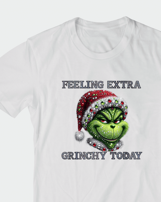 🎄 Feeling Extra Grinchy Today – Sparkly Rhinestone Grinch Christmas Tee