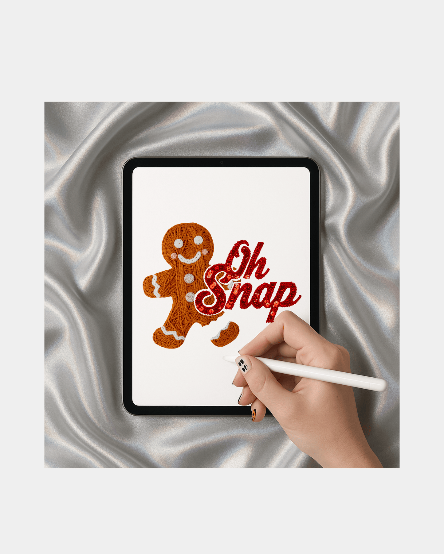 🍪 Oh Snap Gingerbread Tee – Funny Christmas T-Shirt with Faux Yarn & Sequin Design
