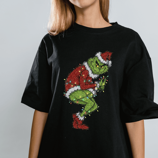 Sparkly Holiday Mischief Character Christmas Lights Tee – Funny Tinsel Style Design (T-Shirt, Sweatshirt, Hoodie)