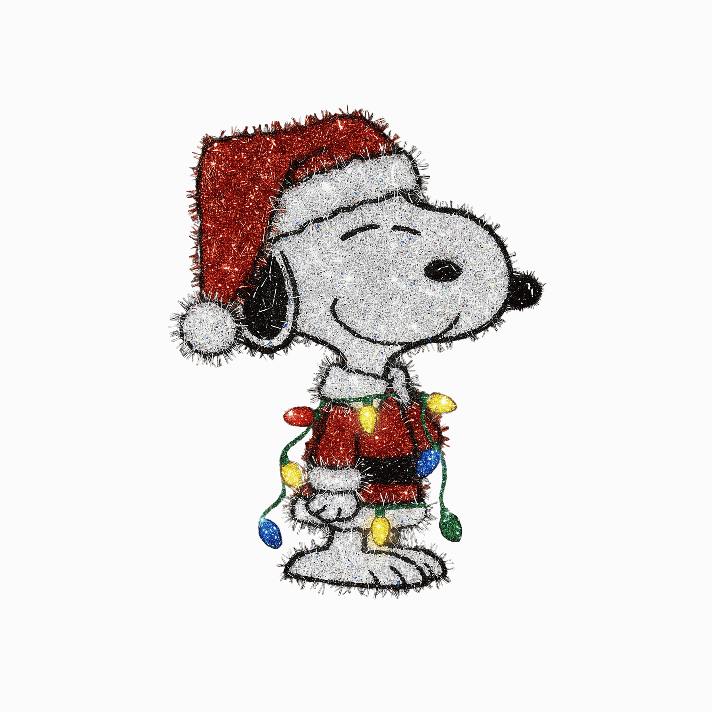 Festive Tinsel Christmas Pup Wrapped in Colorful Lights – Santa Hat Holiday Dog Tee (T-Shirt, Sweatshirt, Hoodie)