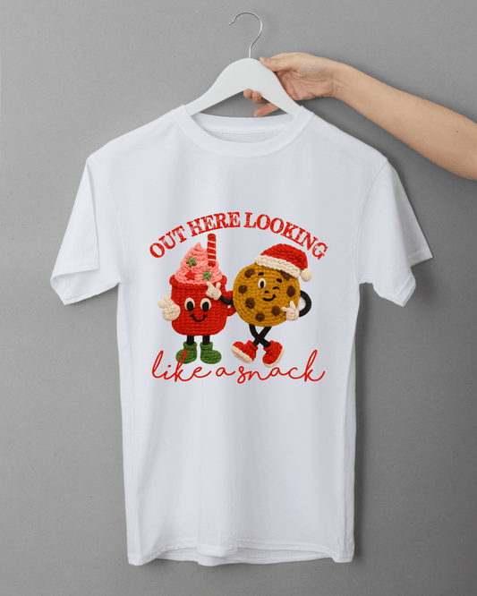 Out Here Looking Like a Snack Christmas T-Shirt | Cute Cookie & Cocoa Holiday Tee | Funny Festive Graphic Shirt