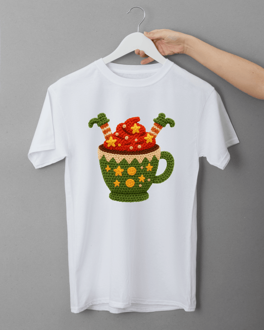 Hot Cocoa Elf Feet Christmas T-Shirt | Festive Holiday Mug Tee | Cute Cozy Christmas Graphic Shirt