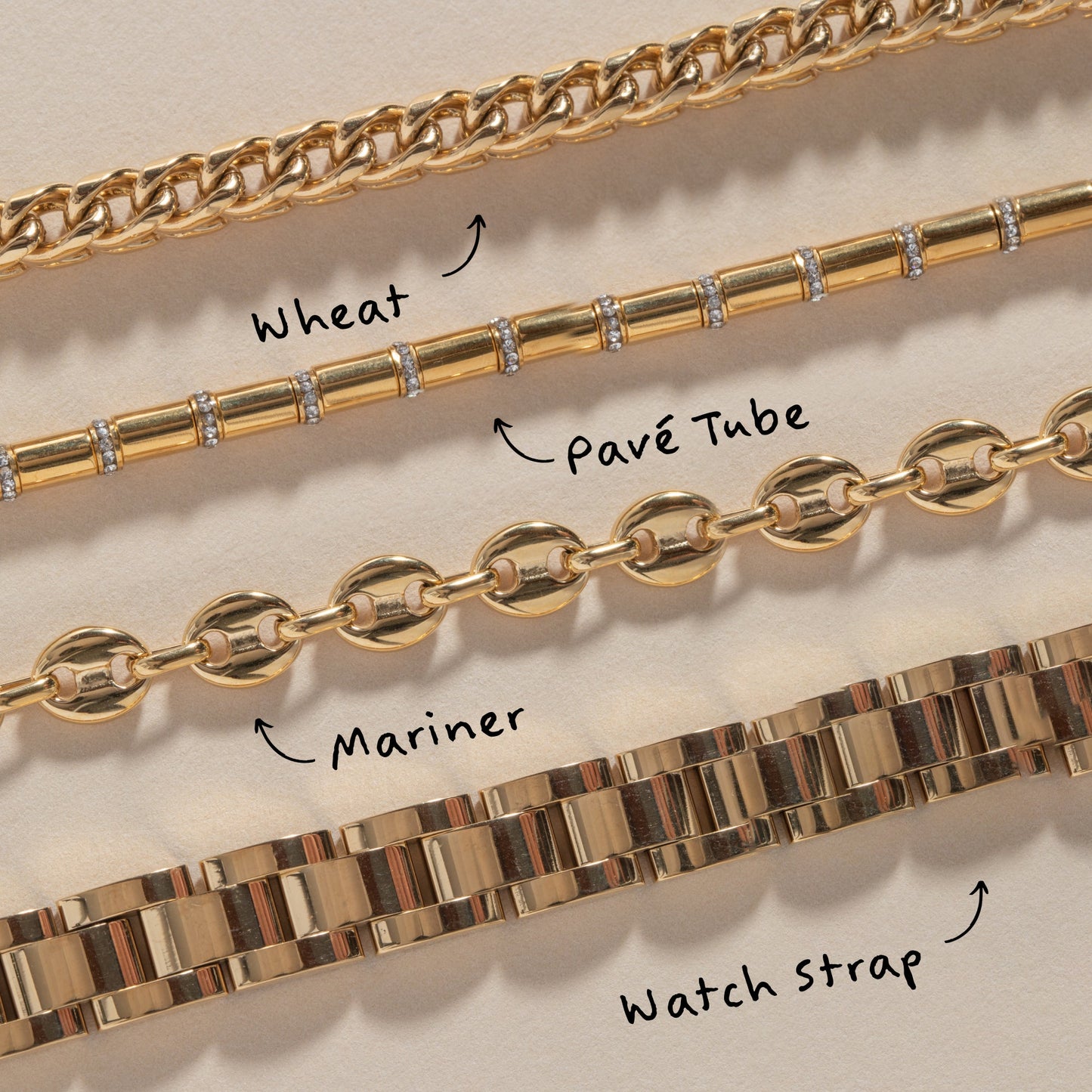 Tube Bead and Crystal Chain Bracelet