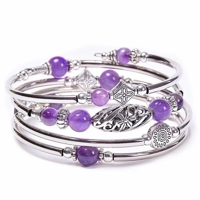 Flower Natural Stone Amethyst Style Handmade Bangle