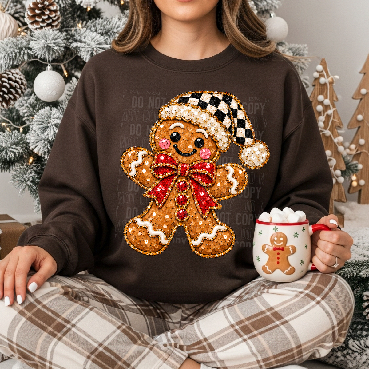 Gingerbread Faux Sequin Checkered Hat – Tee, Sweatshirt & Hoodie