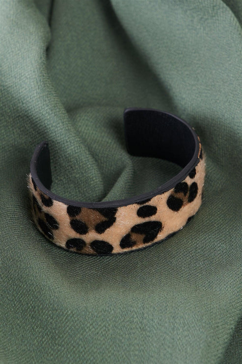 Leopard Faux Fur Open Wide Cuff Bracelet