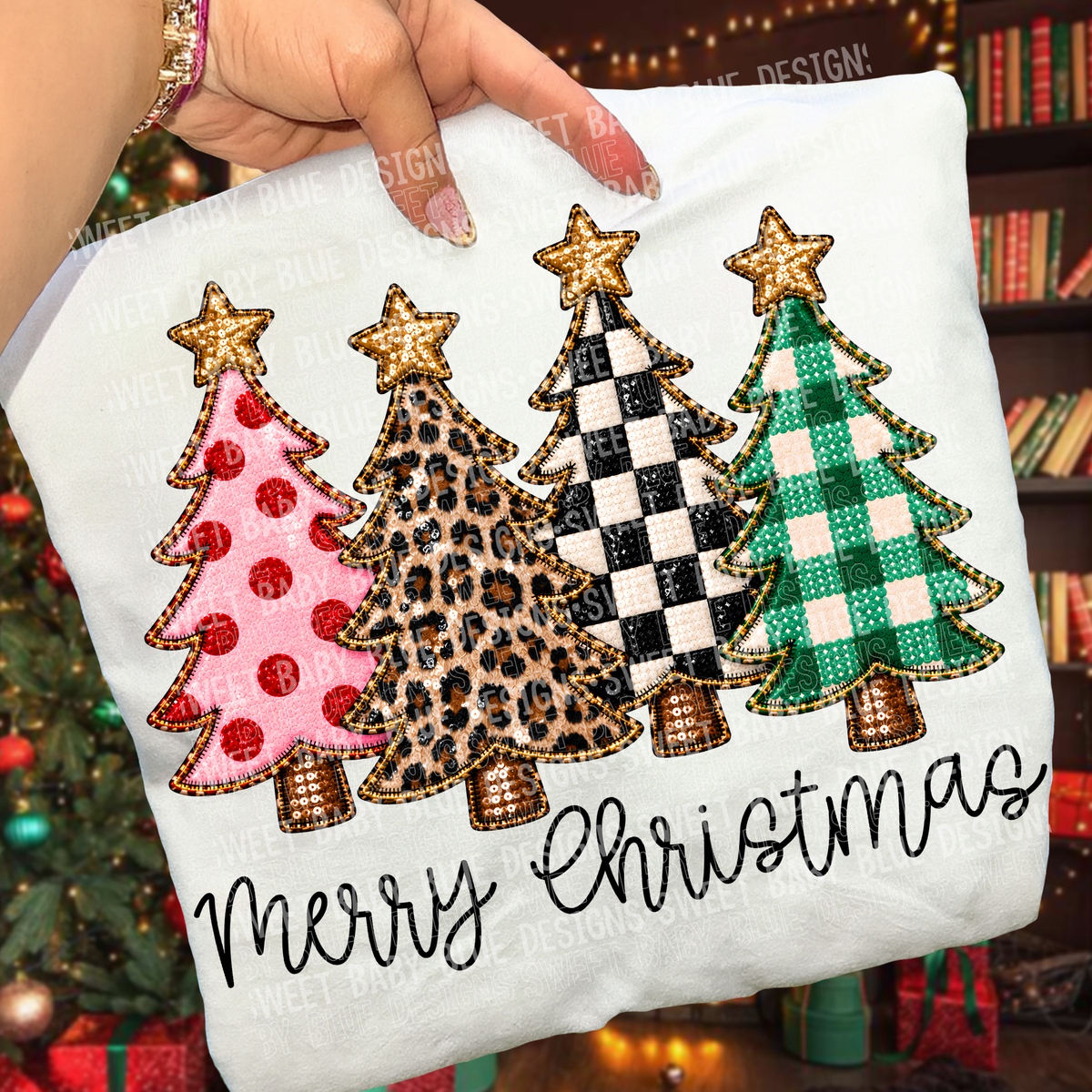 Merry Christmas Patterned Tree Quartet – Tee, Sweatshirt & Hoodie