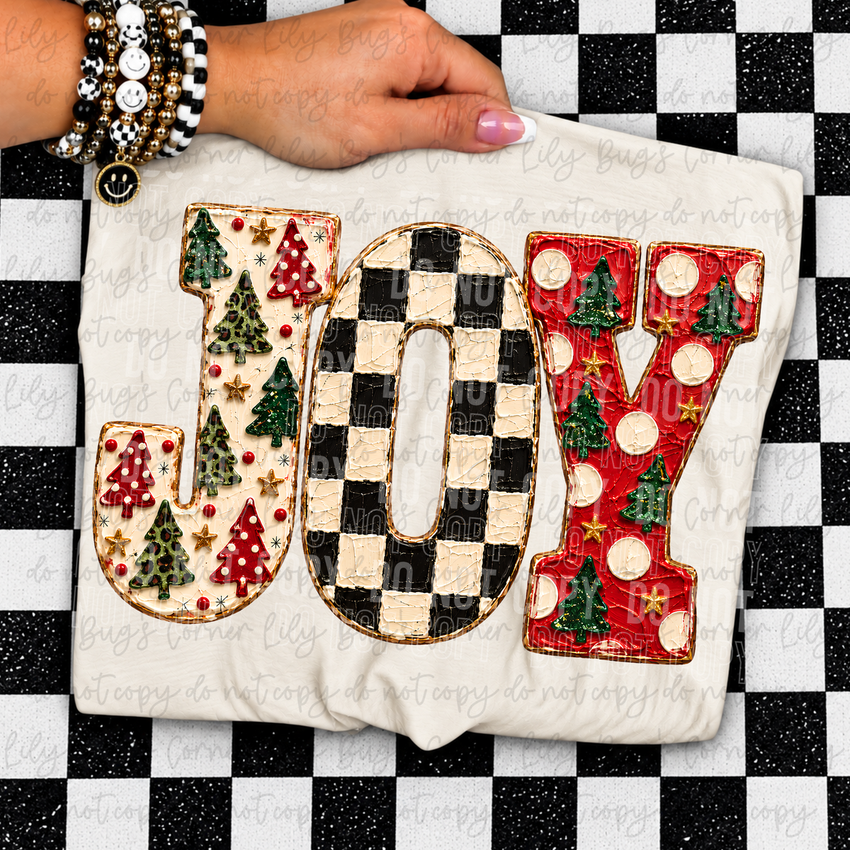 Joy Checkered Christmas Trees – Tee, Sweatshirt & Hoodie