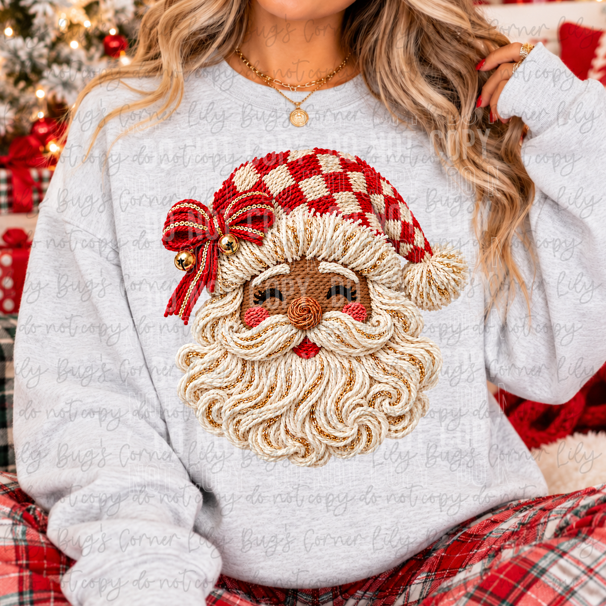 Red Checkered Faux Yarn Santa – Tee, Sweatshirt & Hoodie