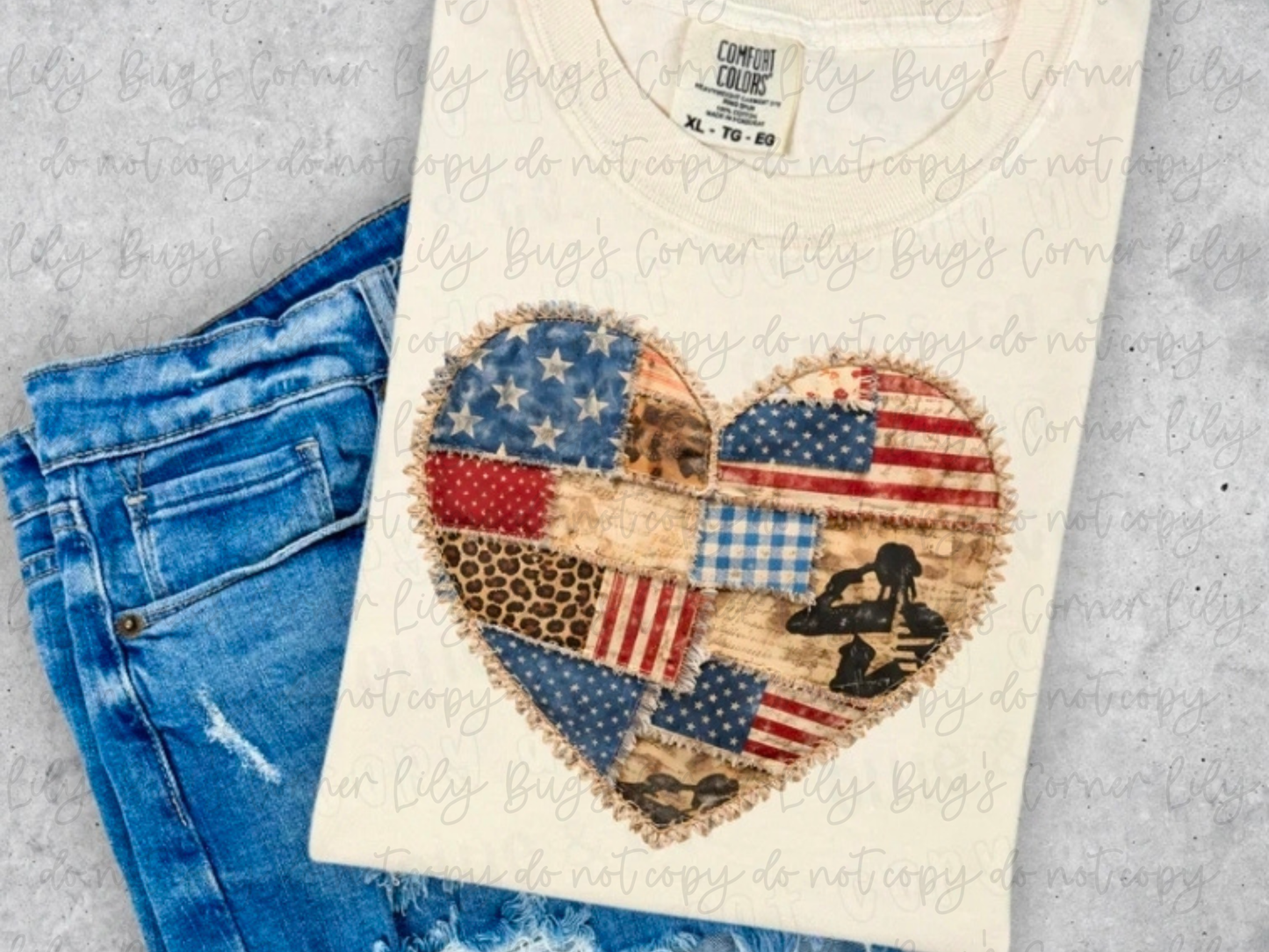Patchwork American Flag Heart Shirt | Rustic Patriotic Tee | Vintage Americana Design
