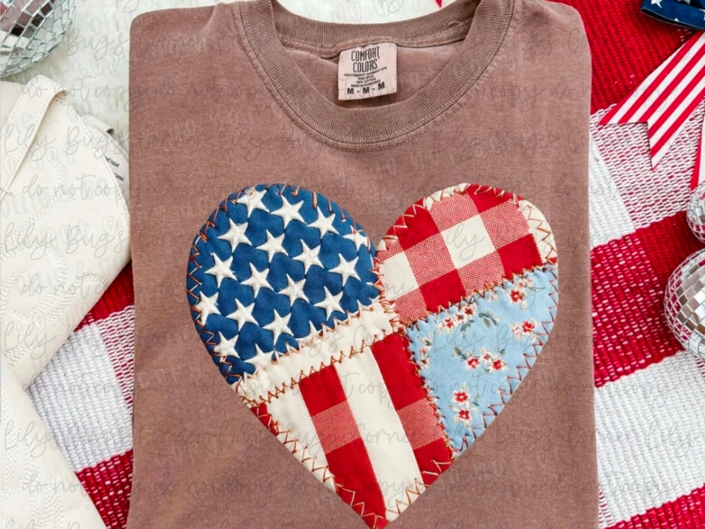 Patchwork American Flag Heart Shirt | Quilted Patriotic Heart Tee | Vintage Americana Style
